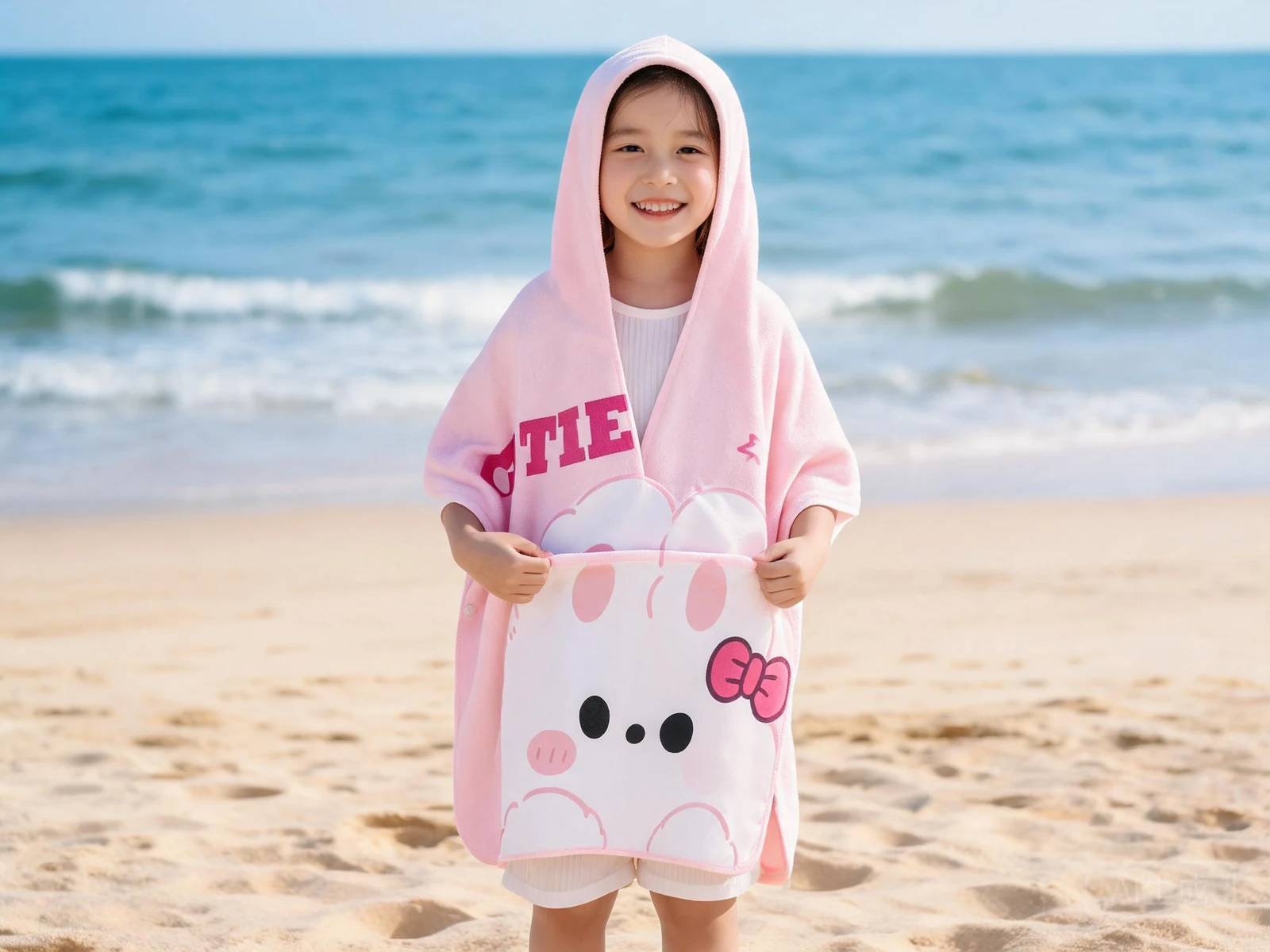 Kids Hooded Velvet Poncho Beach Towel