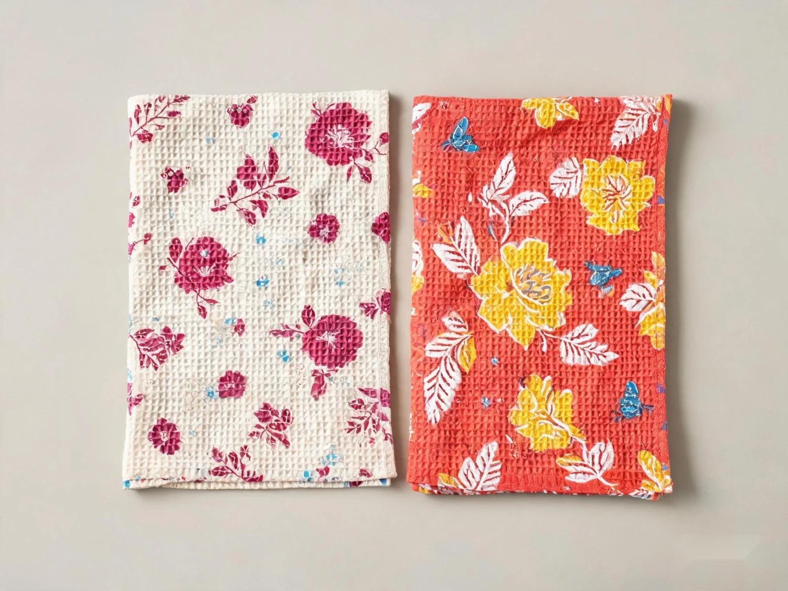 Microfiber Waffle Floral Kitchen Towel Set - color swatches