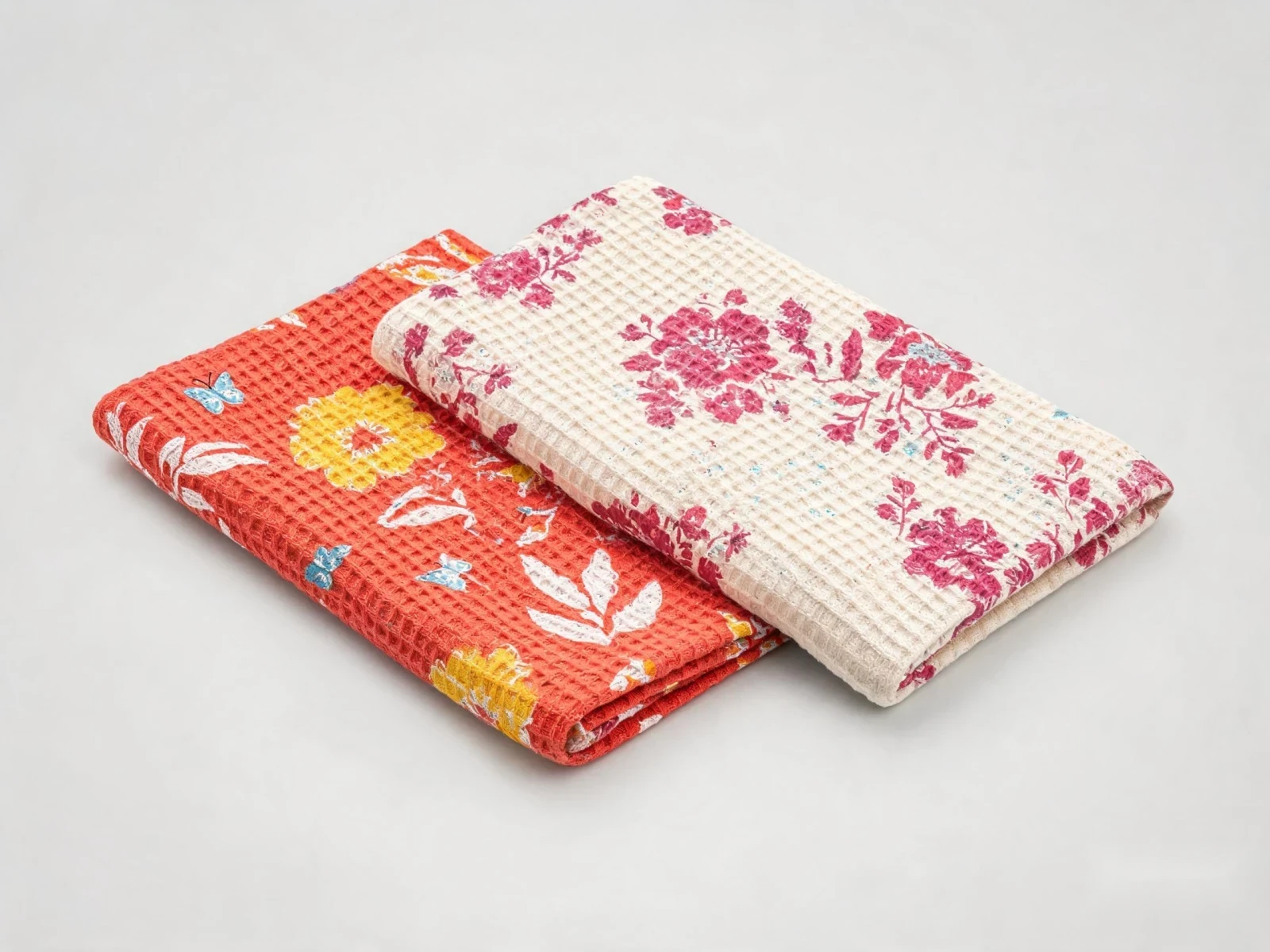 Microfiber Waffle Floral Kitchen Towel Set - main view