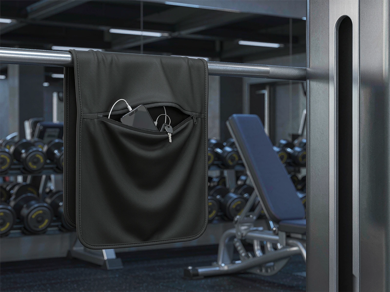 Microfiber Gym Towel with Zipper Pocket